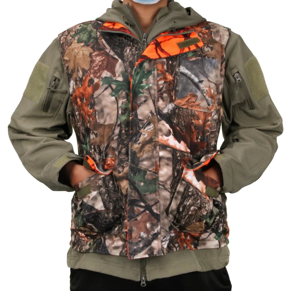 Blouson de chasse en fibre orange pour homme, gilet d'extérieur, manteau de champ respirant, nombreu