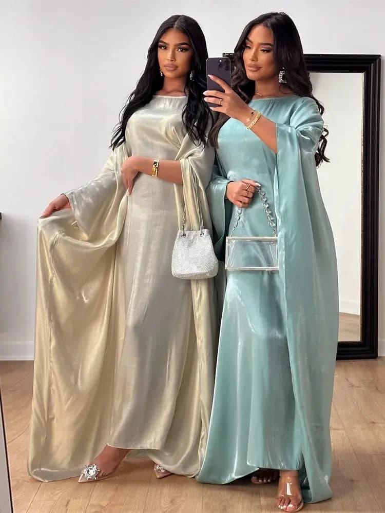 Manches papillon chauve-souris Satin Khimar Abaya dubaï Robe Maxi musulmane caftan Abayas pour les f
