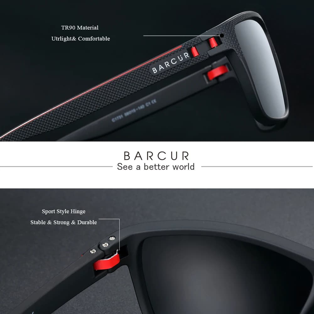 BARCUR sport lunettes de soleil pour hommes polarisées pêche voyage TR90 léger lunettes de soleil lu
