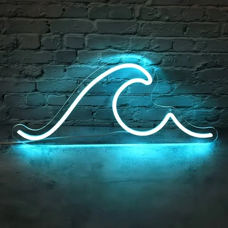 Enseigne au néon Wave pour mur, enseigne lumineuse LED Wave, mer, plage, fête, surf, océan, chambre 