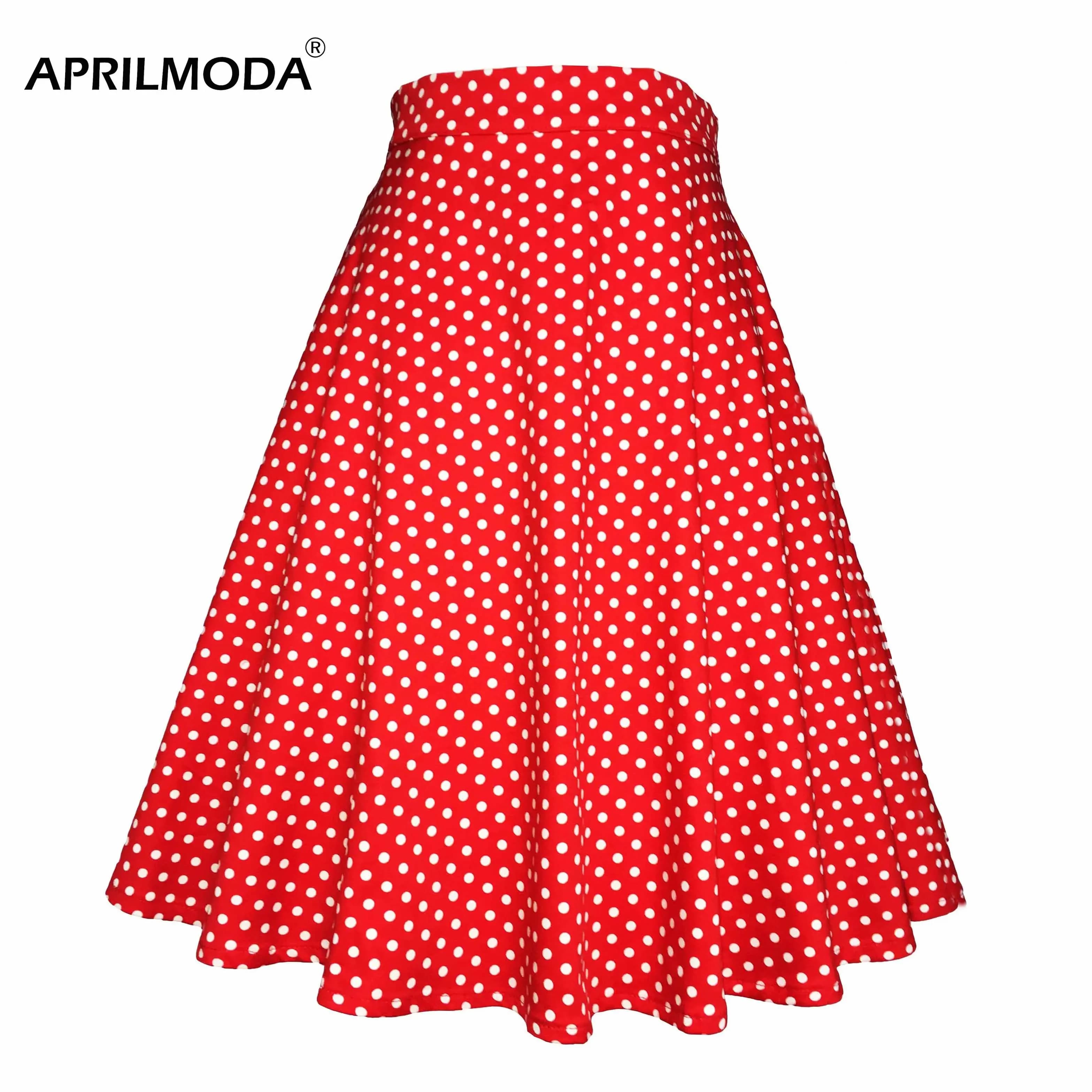 Petit rouge à pois coton femmes Sexy Midi jupe d'été Pin Up taille haute rétro Vintage Rockabilly 50