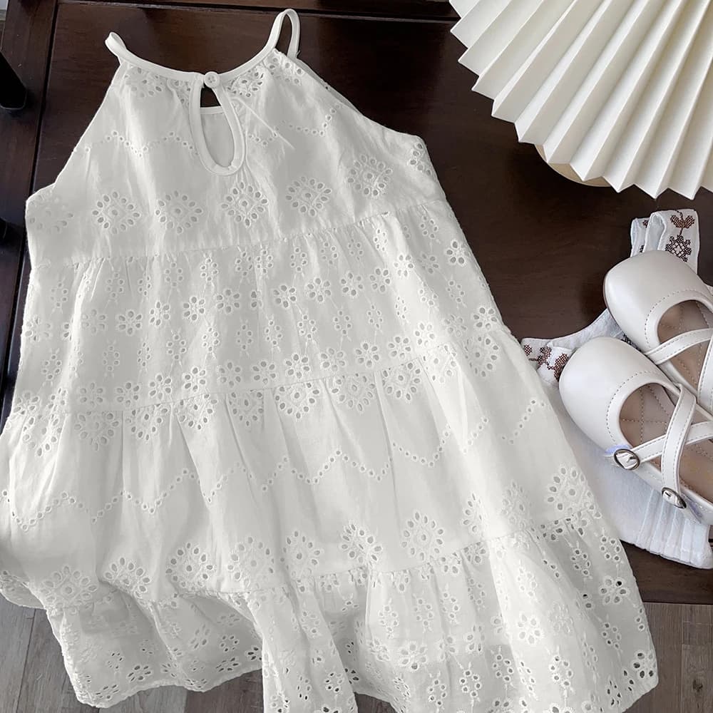 Bear Leader – robe d'été pour filles, Design découpé, à la mode, écharpe, blanche, vacances, longueu