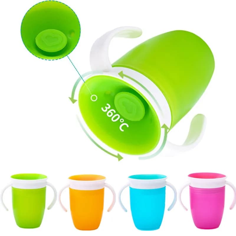 360 degrés peuvent être tournés bébé apprentissage tasse à boire avec Double poignée couvercle rabat