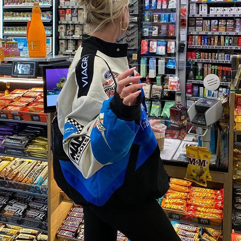 Blouson aviateur de moto Sportedly pour femme, Streetwear imprimé, Hip Hop, manches longues, manteau