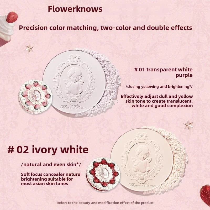 Flower Knows Collection de cupidon aux fraises poudre pressée fond de teint en poudre de maquillage 