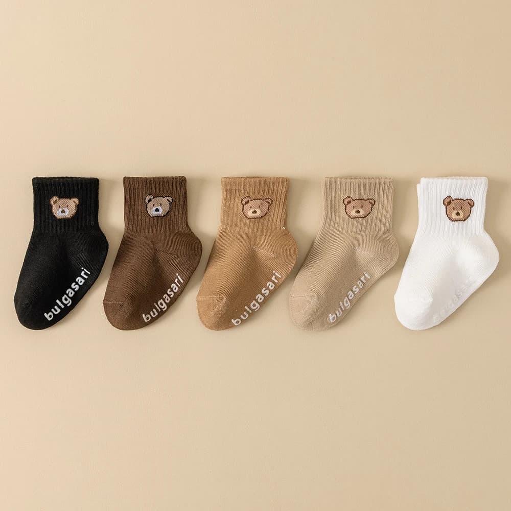 5 paires de chaussettes antidérapantes pour enfants, chaussettes unisexes pour bébé, toutes saisons,