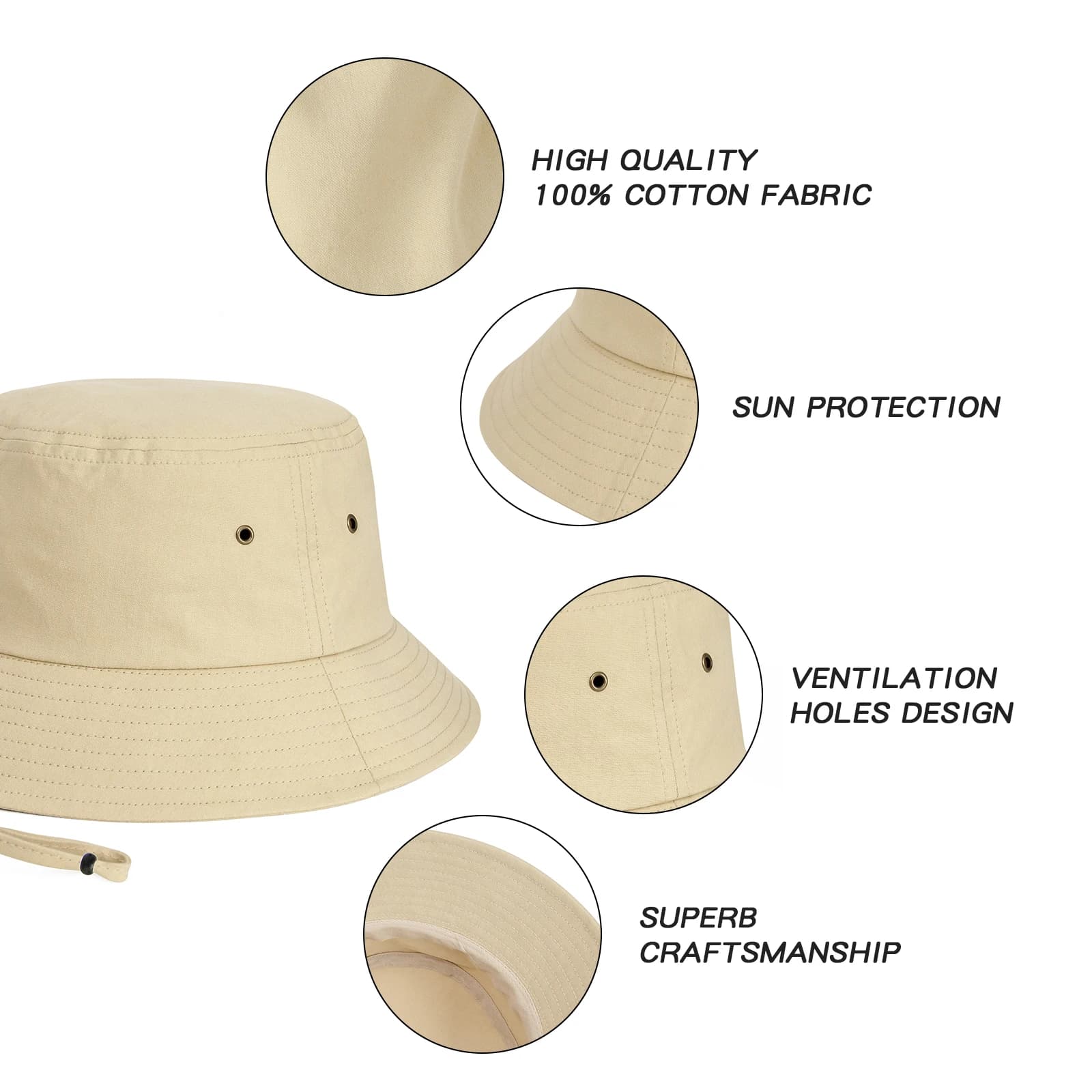 BOTVELA Chapeaux seau pour unisexe, chapeau de pêche d'été, respirant, pliable, à large bord, Protec