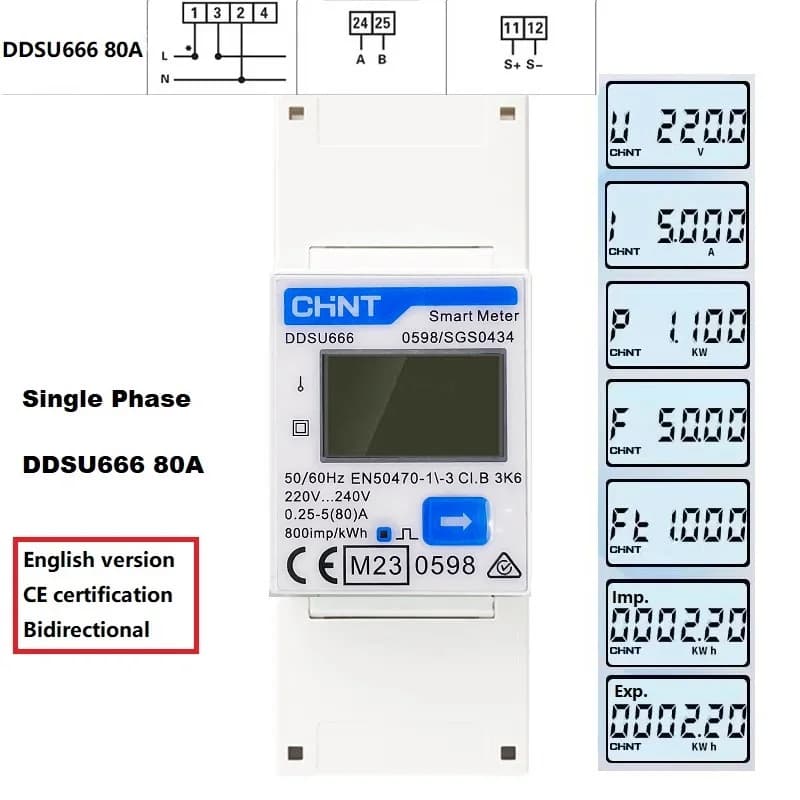 Compteur d'énergie électrique multifonction programmable, CHINT, DDSU666, DTSU666, V,A,W,KWH,VAR, MO