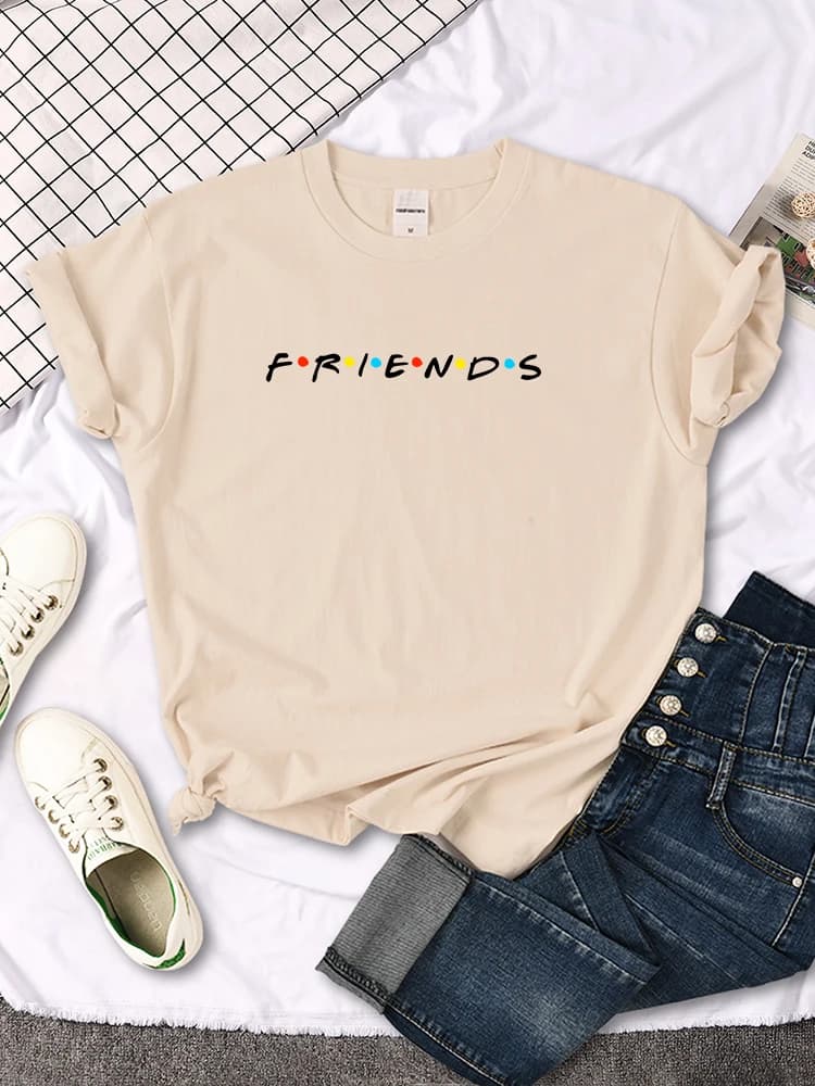 Amis créatifs lettre impression T-Shirt femmes t-shirts occasionnels japon Harajukua Style ample col