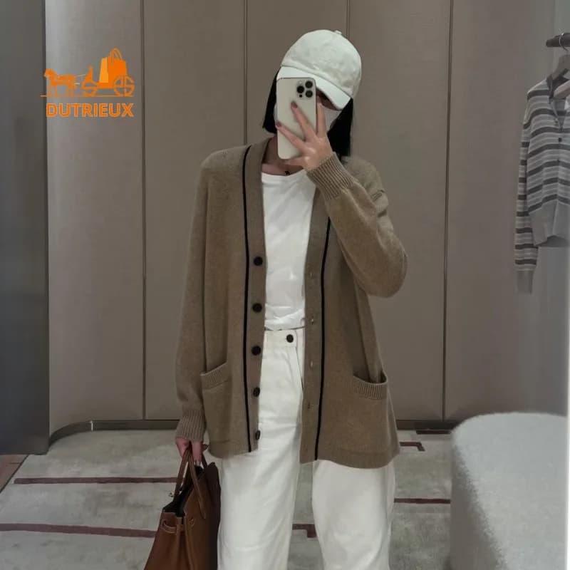 Cardigan en cachemire à col en v pour femme, manteau élégant et décontracté, Style minimaliste, 100%