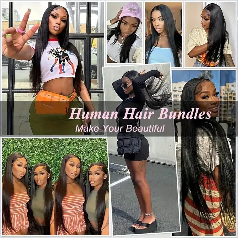 Lot de 3 ou 4 mèches de cheveux humains brésiliens Remy non traités, lisses et raides, de 30 à 32 po