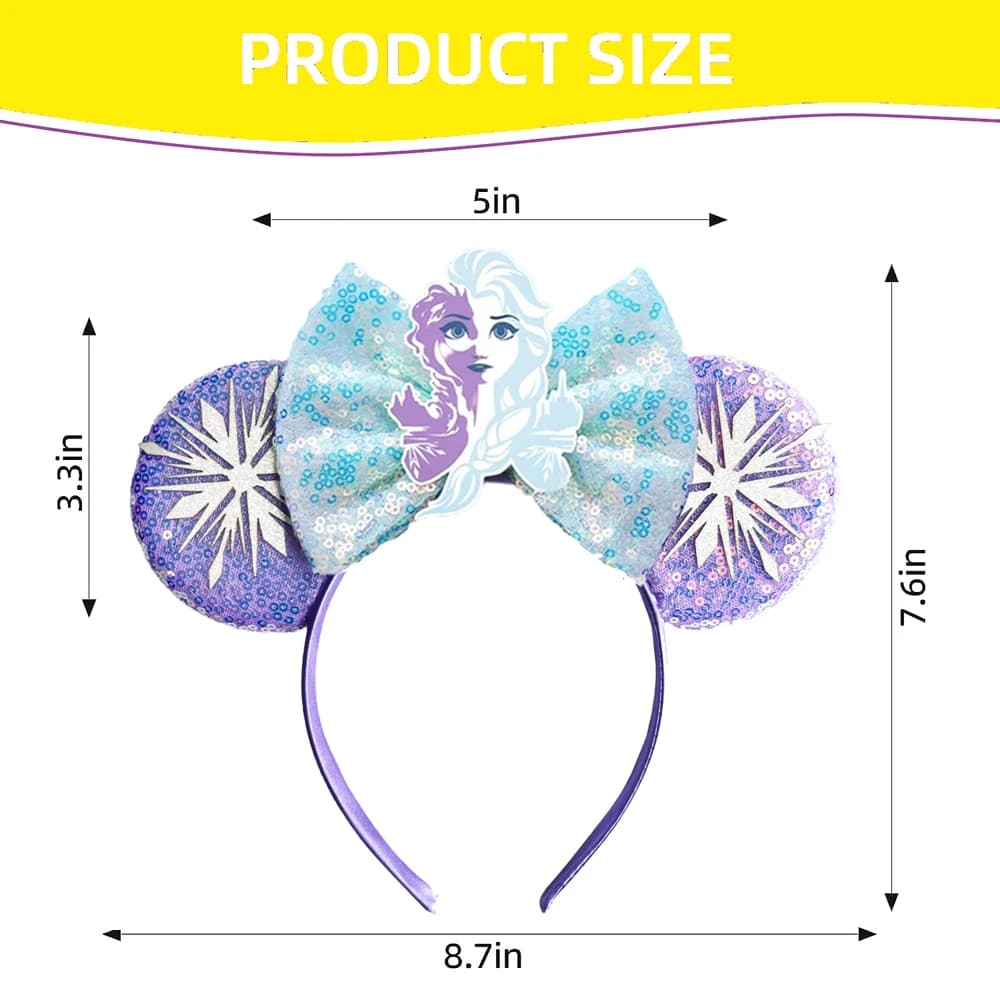 Bandeau d'oreille Elsa Mickey Mouse la reine des neiges, cerceaux pour cheveux avec nœud violet scin