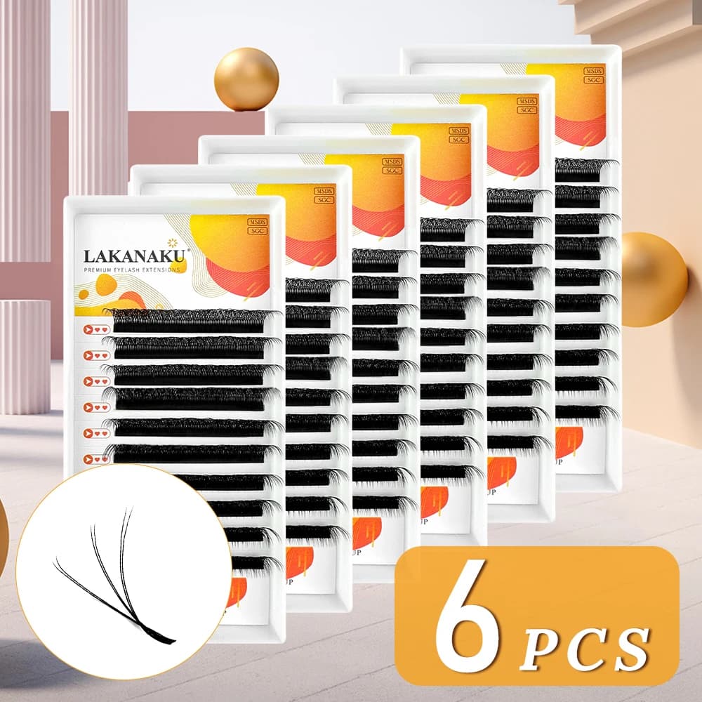 LAKANAKU 6 plateaux 6D W en forme d'extensions de cils Volume Egipcio complet Cilios naturel Fio 6w 