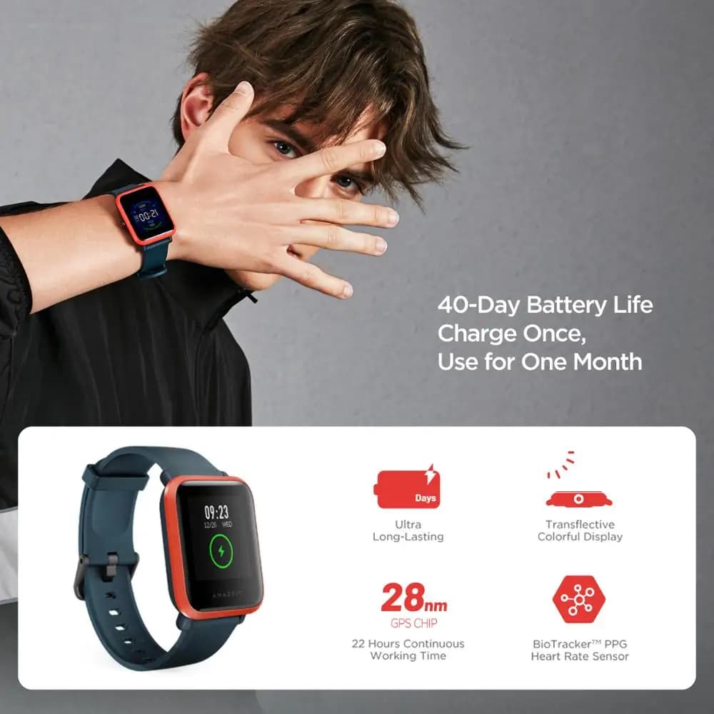 Amazfit SmartWatch Bip S GPS GLONASS 31g corps plume-lumière Bluetooth mesure de la fréquence cardia