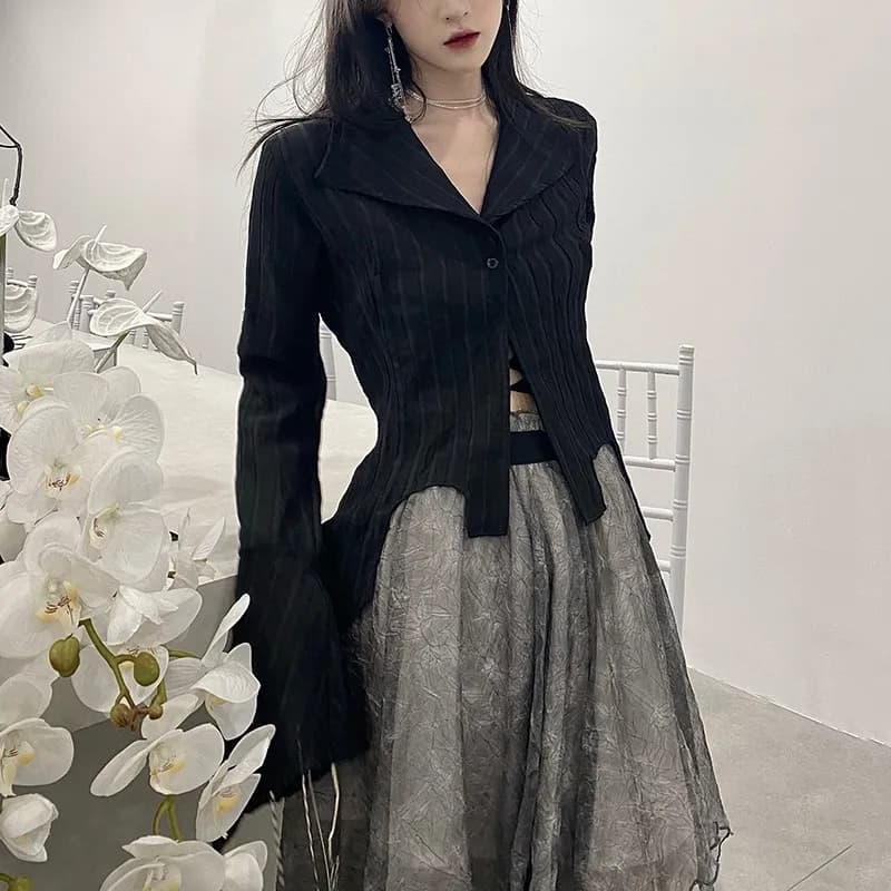 Karrcat – chemises gothiques noires, irrégulières, Style Yamamoto, Blouse à manches évasées, vêtemen