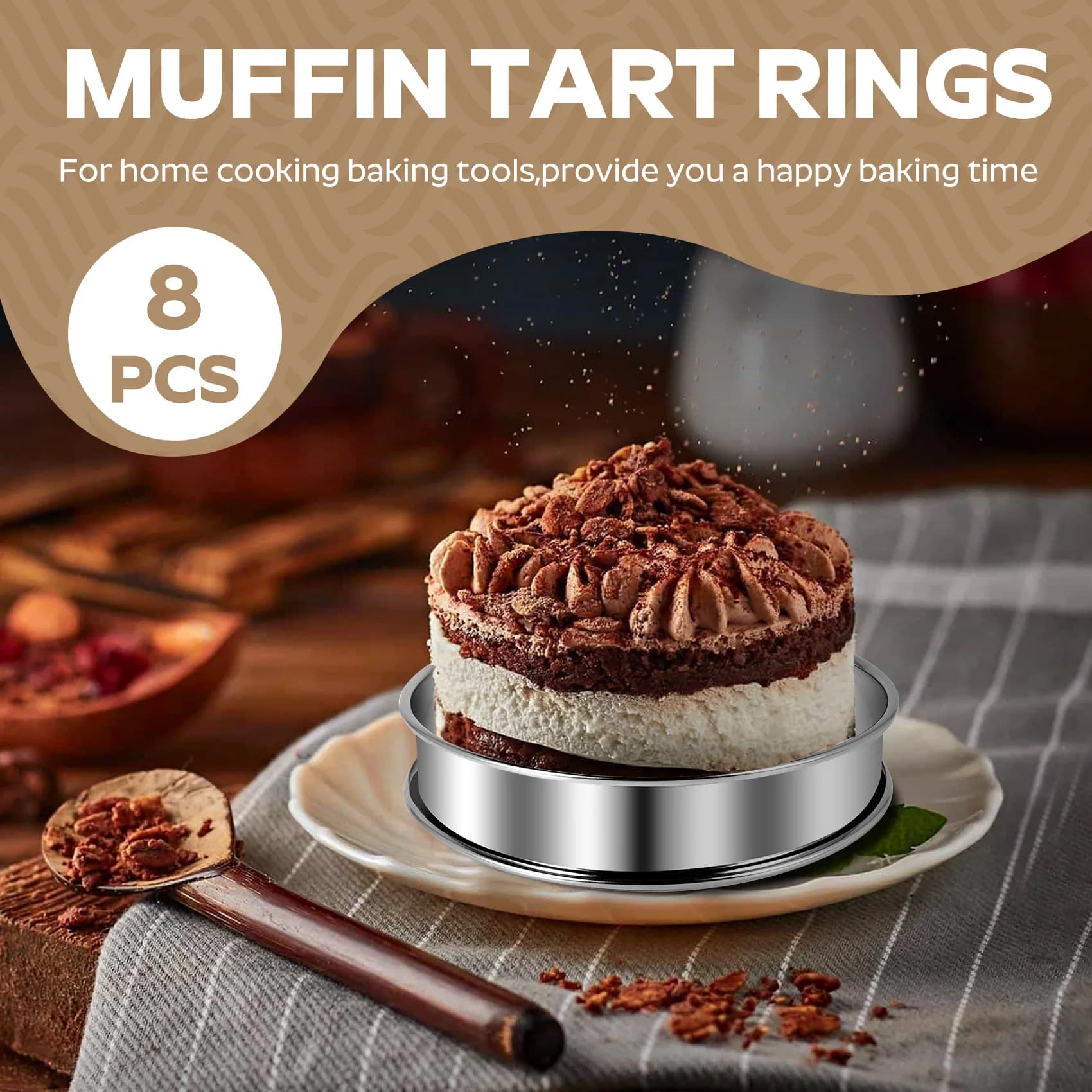 Anneaux ronds à double tarte à muffins en acier inoxydable, moule pour la cuisine à la maison, 4.1 p