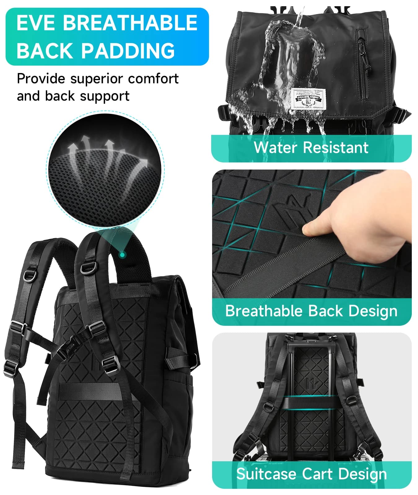 MOYYI 3 en 1 sac à dos pour ordinateur portable extensible hommes femmes grand rouleau haut voyage s