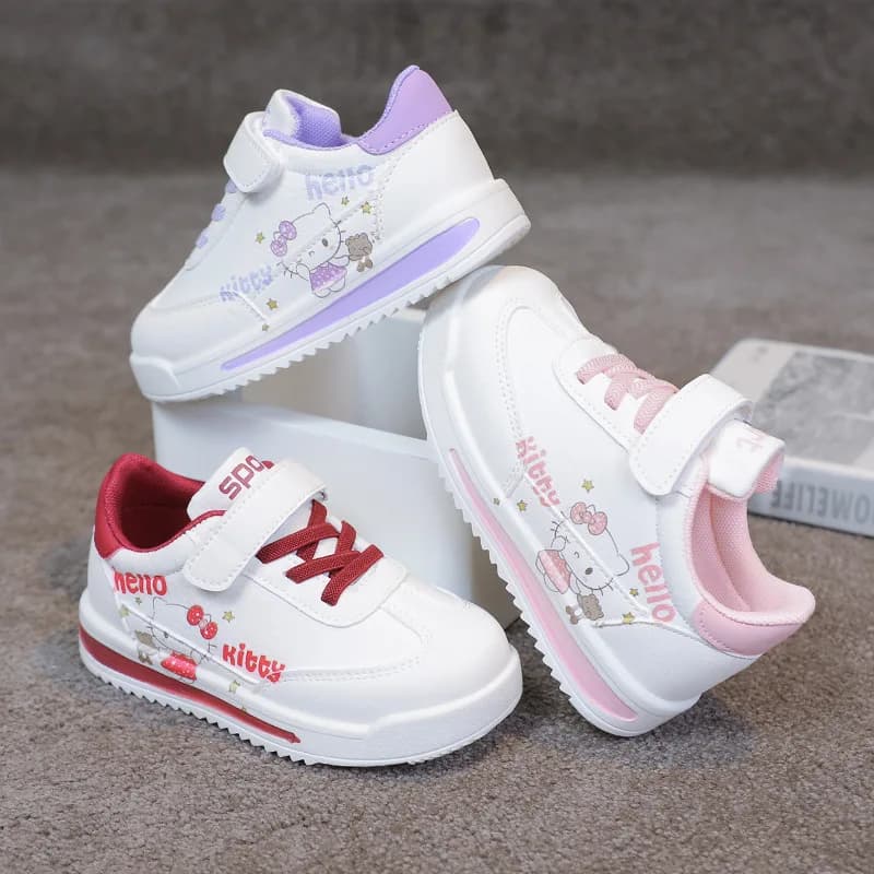 Chaussures décontractées pour enfants Hello Kitty en cuir PU, chaussures de course confortables pour