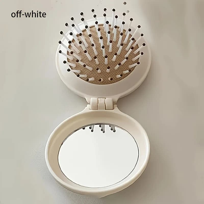Mini brosse à cheveux de voyage pliante portable avec miroir pour femme, plastique léger, possède un