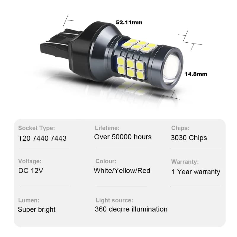 NLpearl 2x T20 LED 7440 WY21W W21W ampoule LED 7443 W21/5W Led T20 Super lumineux 3030SMD feu de rec