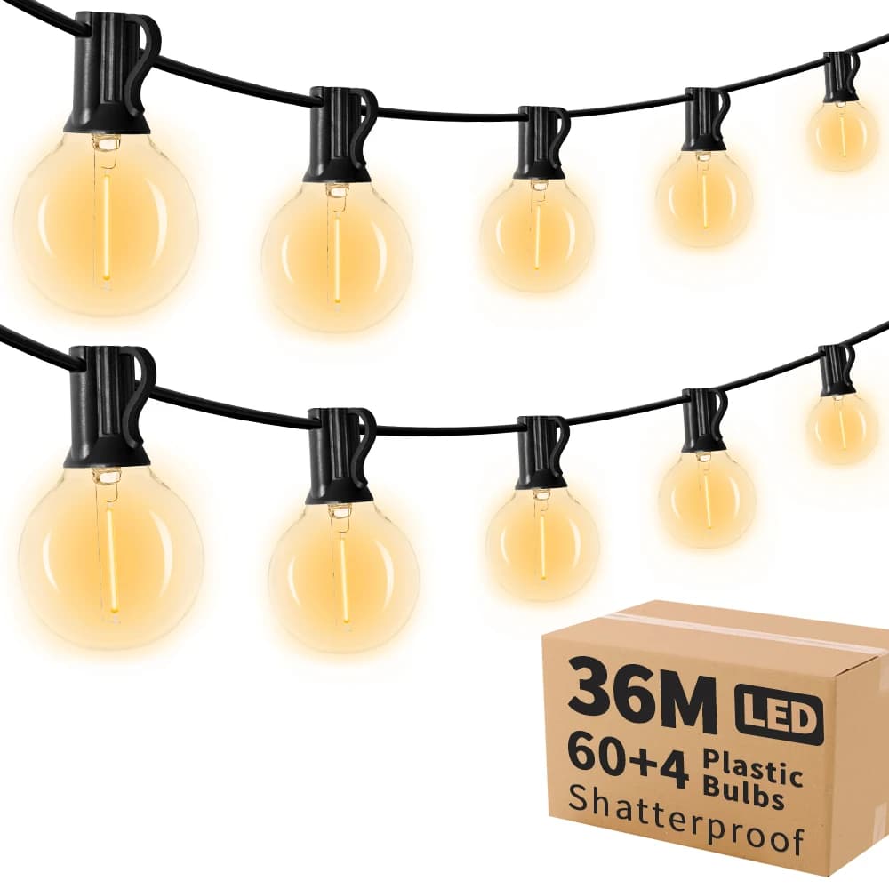 Guirlande lumineuse extérieure G40 LED 36 m avec 64 ampoules en plastique Guirlande lumineuse extéri