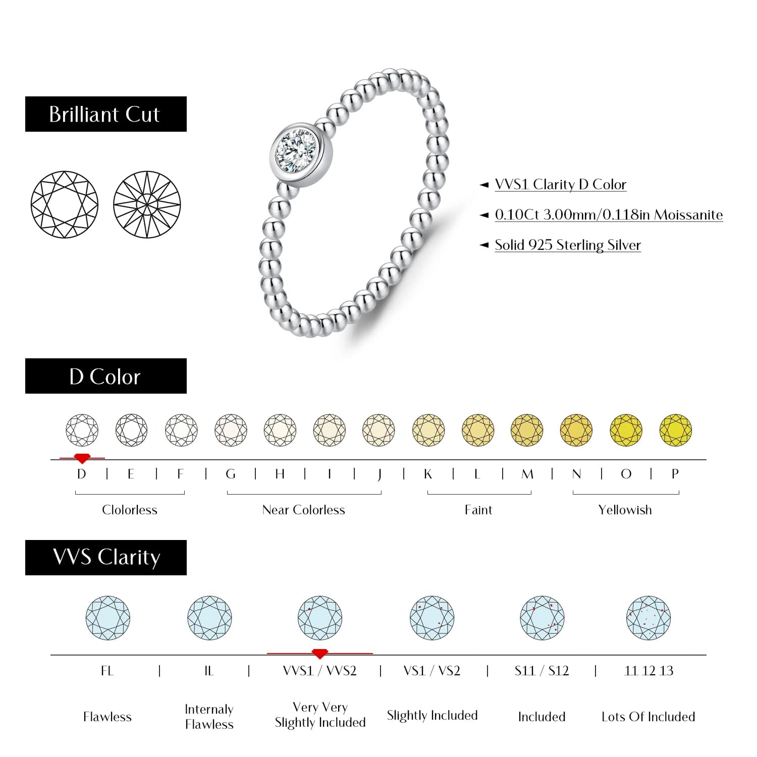 MODIAN – bague Moissanite en argent Sterling 925, perles, bagues empilables à la mode pour femmes, b