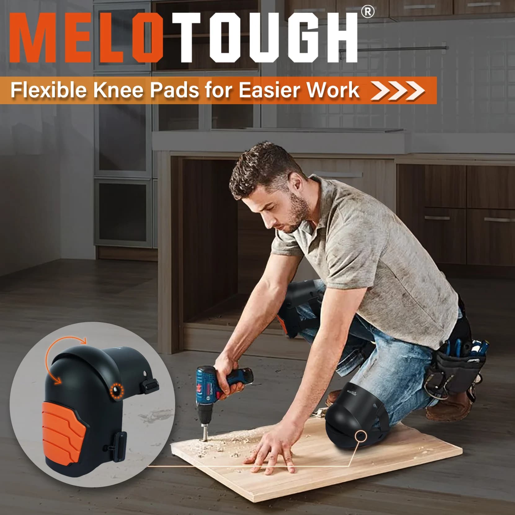 Genouillères MELOTOUGH pour le travail, la construction, le sol, le jardinage, confortables et flexi