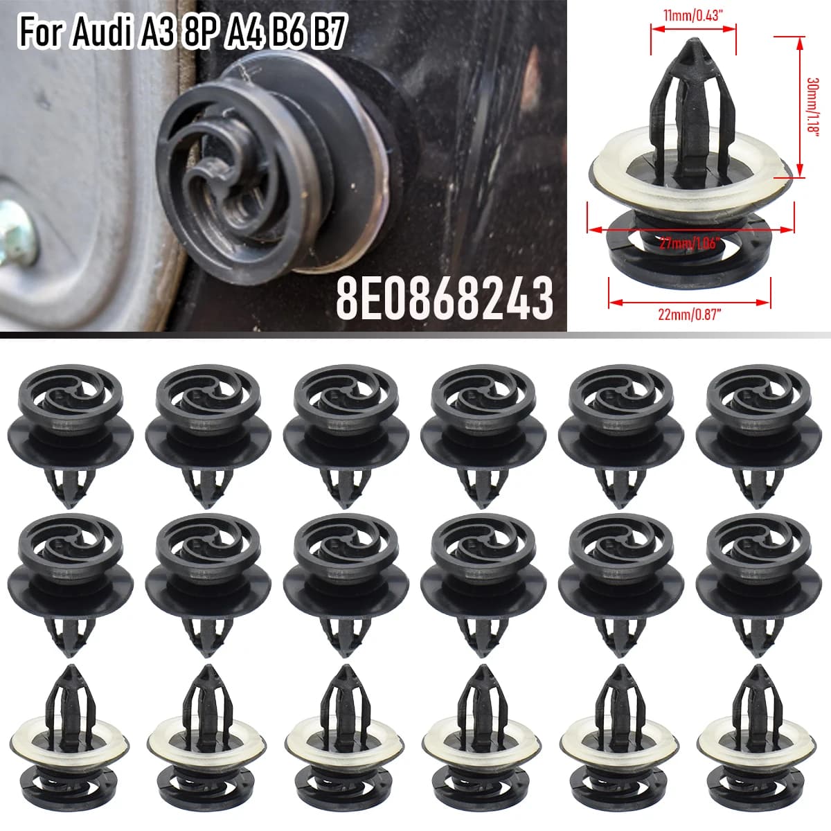 Clips de fixation pour carte de porte intérieure de voiture, 10/20 pièces, 8E 0868243   Pour VW Audi