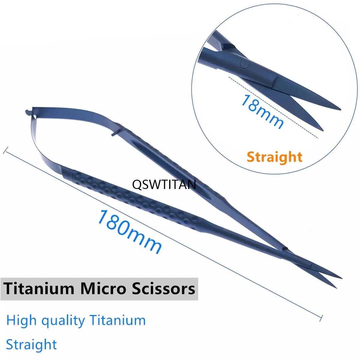 Micro ciseaux en titane, 18cm, instruments de microchirurgie ophtalmique