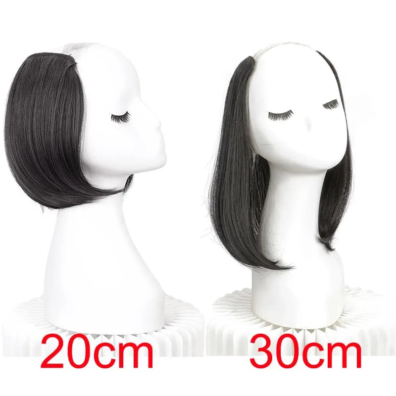 Extension capillaire synthétique courte et lisse, 20/30cm, demi-tête en forme de V, 4Clips, postiche