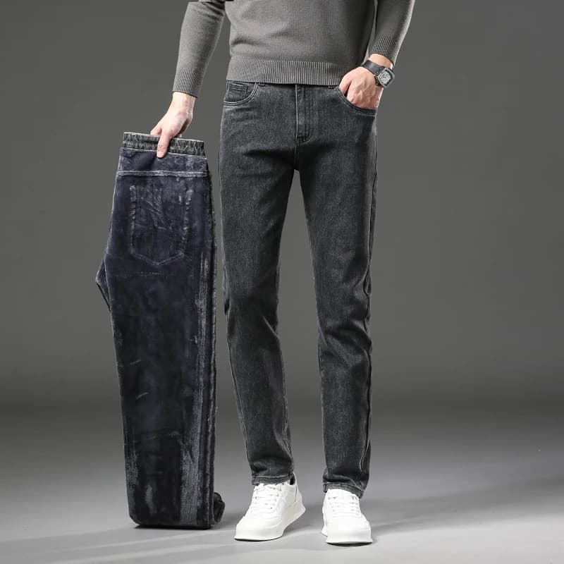 Jean épais et chaud en polaire pour homme, pantalon en Denim, Slim, droit, élastique, décontracté, à