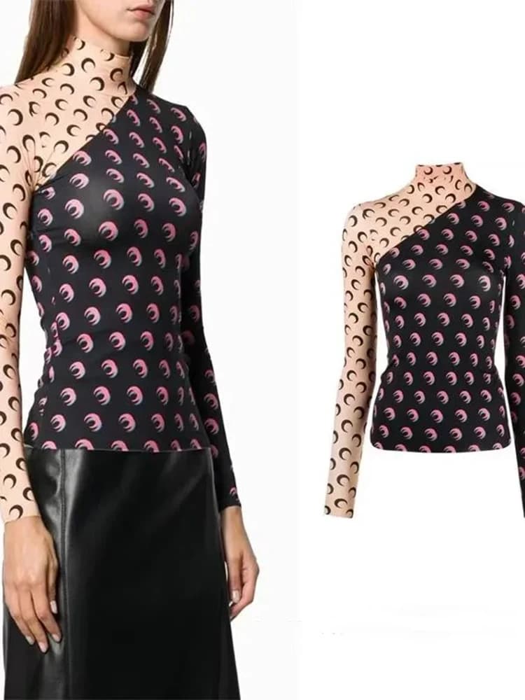 Chemise à manches longues pour femmes, imprimé lune, Protection Uv, coupe cintrée, t-shirt superposé