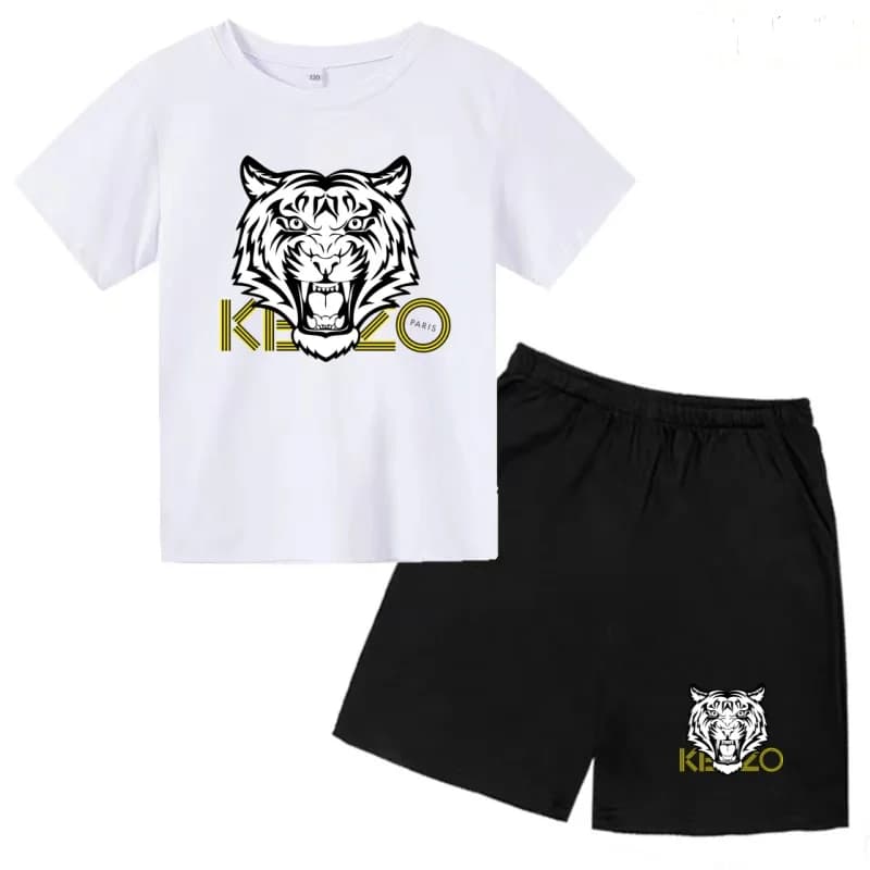 T-shirt d'été pour enfants, motif tigre, manches courtes + short, pour garçons et filles, tout-petit