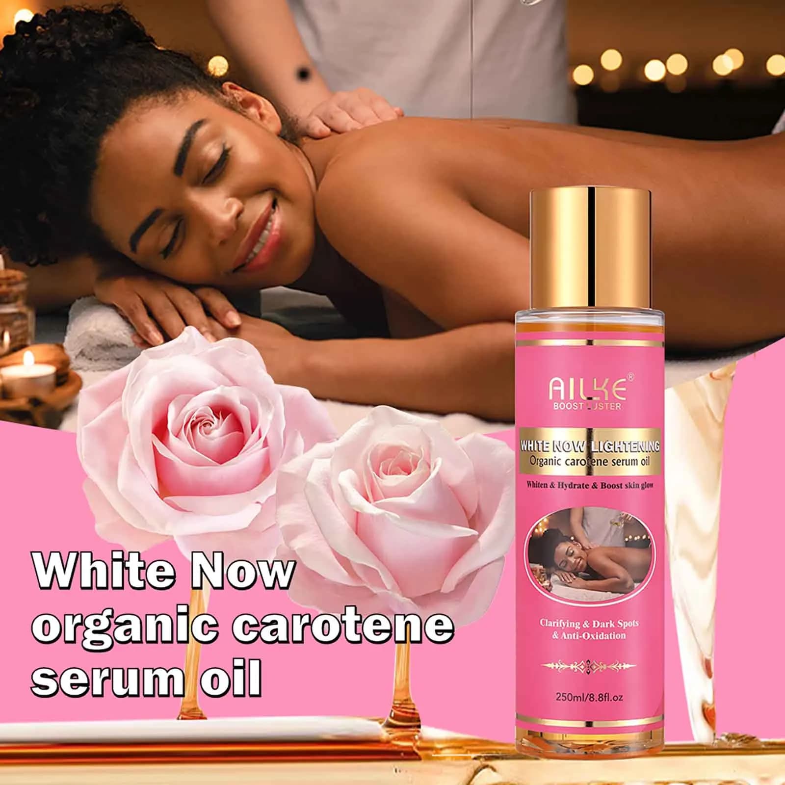 AILKE Sérum de carotène biologique huile corporelle éclaircissante, peau lisse, hydratant, avec vita