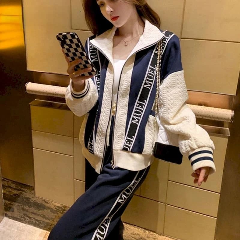 Ensemble cardigan et pantalon de survêtement pour femme, veste sweat-shirt, olympiques deux pièces, 
