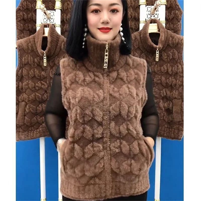 Manteau Rembourré en Velours de Vison pour Femme, Veste à Fermeture Éclair, Double Face, Mi-Âge et V