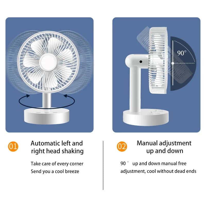 Ventilateur de bureau USB 3600mAh, ventilateur de Table réglable à 4 vitesses avec vent fort, foncti