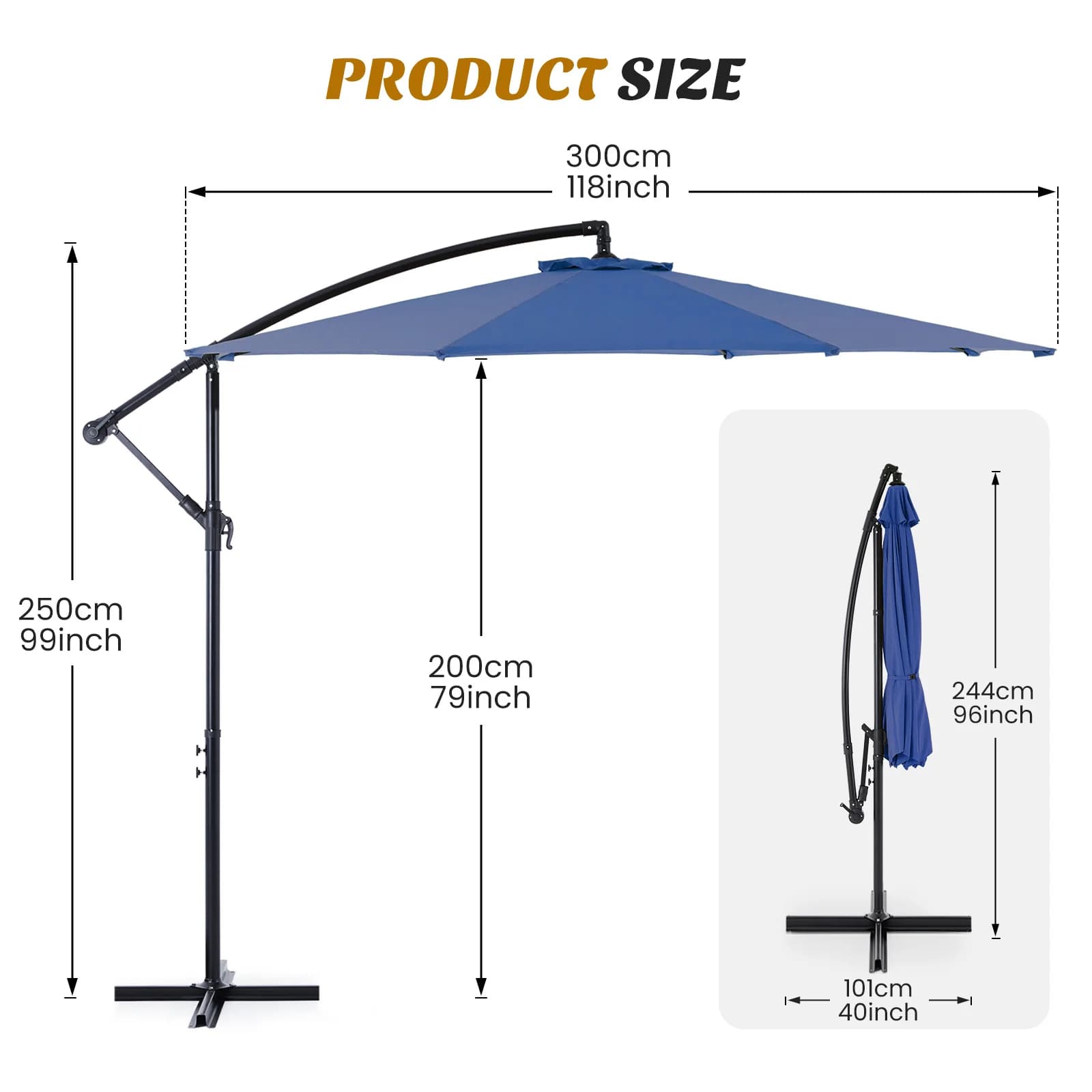 JHK 10FT Parasol de patio extérieur suspendu en porte-à-faux avec réglage facile de l'inclinaison Pr