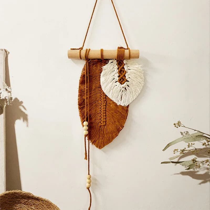 Tenture murale en feuilles de macramé faites à la main, tapisserie de feuilles tissées Boho, art mur