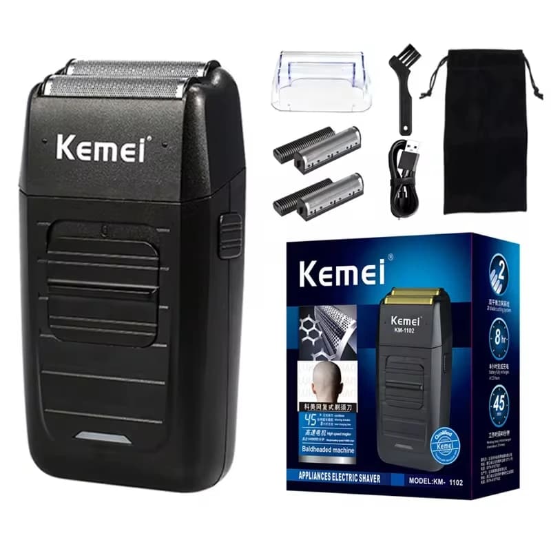 Kemei rasoir sans fil Rechargeable pour hommes double lame alternative barbe rasoir soins du visage 