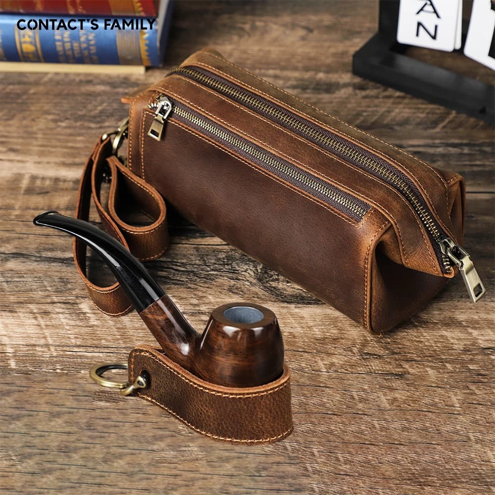 Sac fonctionnel en cuir véritable pour tuyaux de tabac, sac de cachette pour fumer, pochette pour he