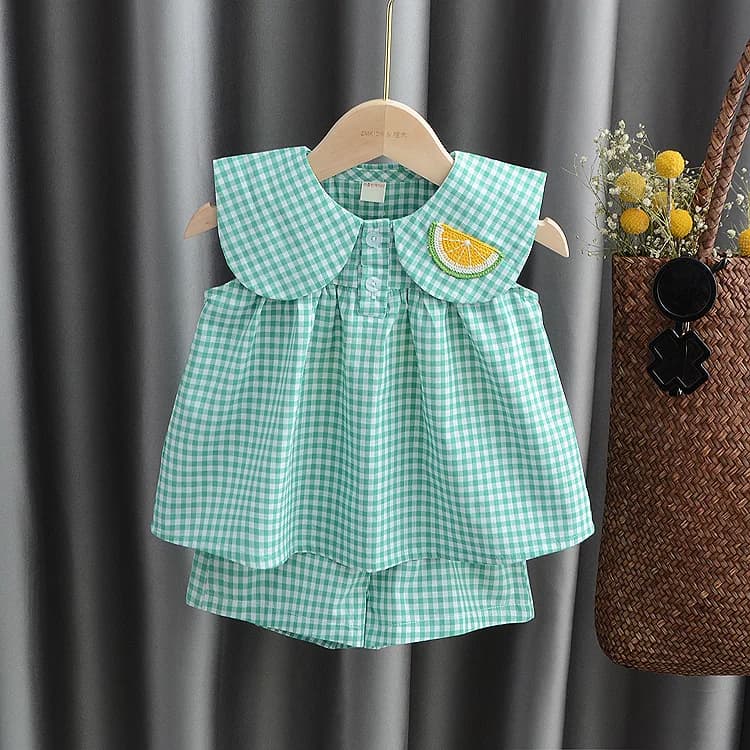 Ensembles de vêtements d'été bébé fille mignon fruits coton filles Plaid douce princesse 2 pièces co