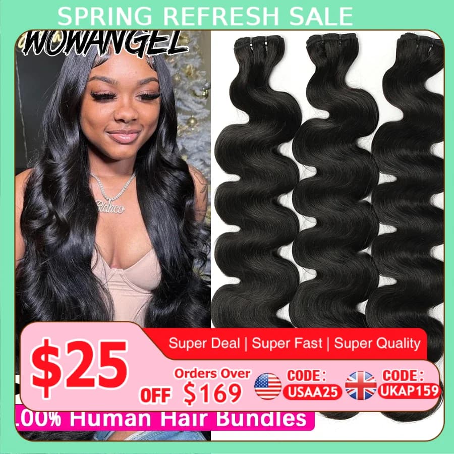 Wow Angel 28 30 pouces vague de corps paquets de cheveux humains 1/3/4 pièces 10A brésilien Remy Ext