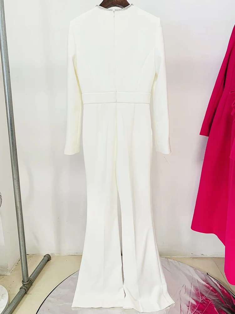 HIGH STREET Nouvelle Collection 2026 Combinaison Designer Femme Manches Longues Ornée de Strass et d