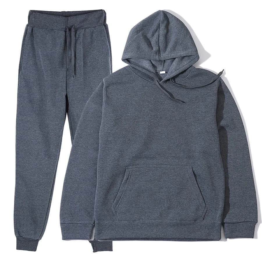 Homme automne et hiver nouvelle couleur unie sweat à capuche + pantalon deux pièces ensemble à la mo