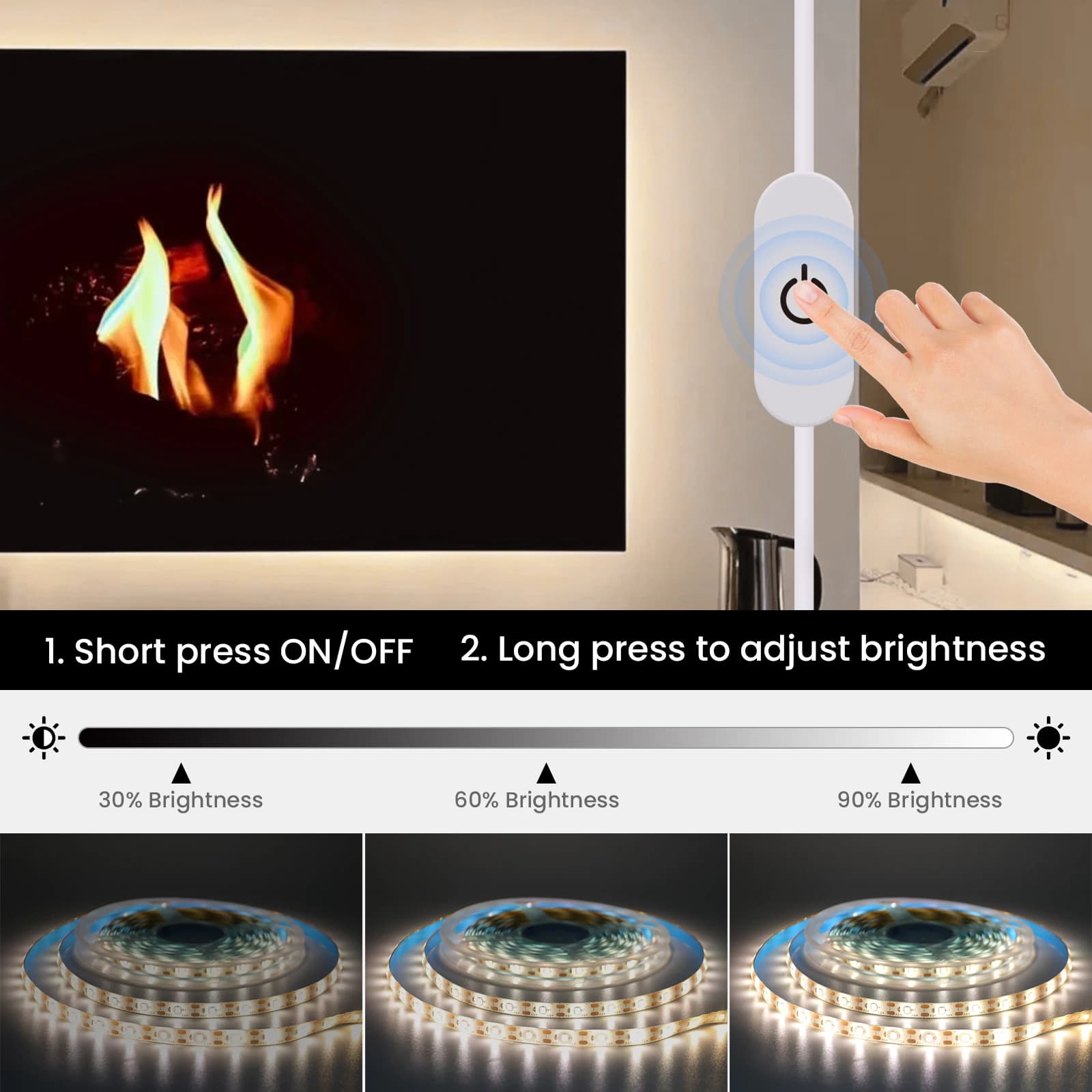 DC5V USB LED bande 2835 Dimmable interrupteur tactile rétro-éclairage TV cuisine bande Flexible LED 