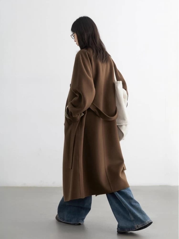 CHIC VEN femmes Long manteau en laine ample décontracté Double face vêtements de dessus pour femmes 
