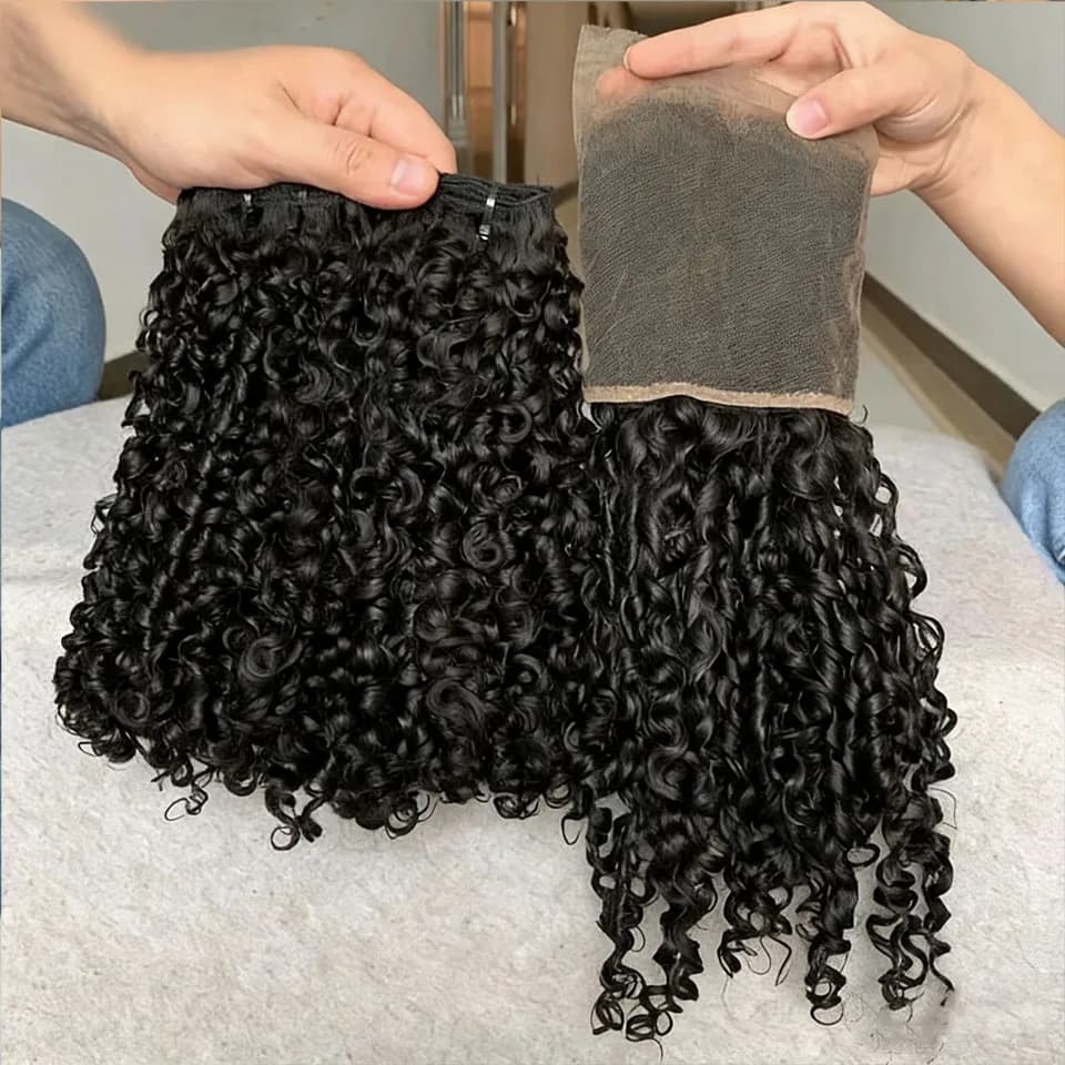 Lots de Cheveux Humains Bouclés Pixie Birmans en Gros avec Fermeture en Dentelle HD, Offre Spéciale 