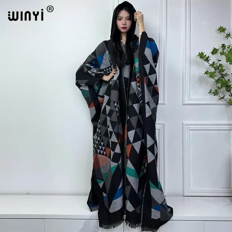 WINYI-Robe à capuche pour femme, tenues d'hiver, haute qualité, manteau chaud, Kaftan féminin, robe 