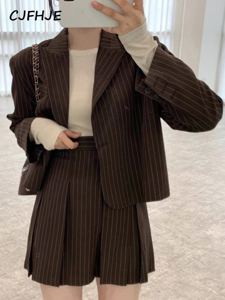 CJFHJE-Blazer à rayures crantées pour femmes, simple boutonnage, veste élégante, taille haute élasti